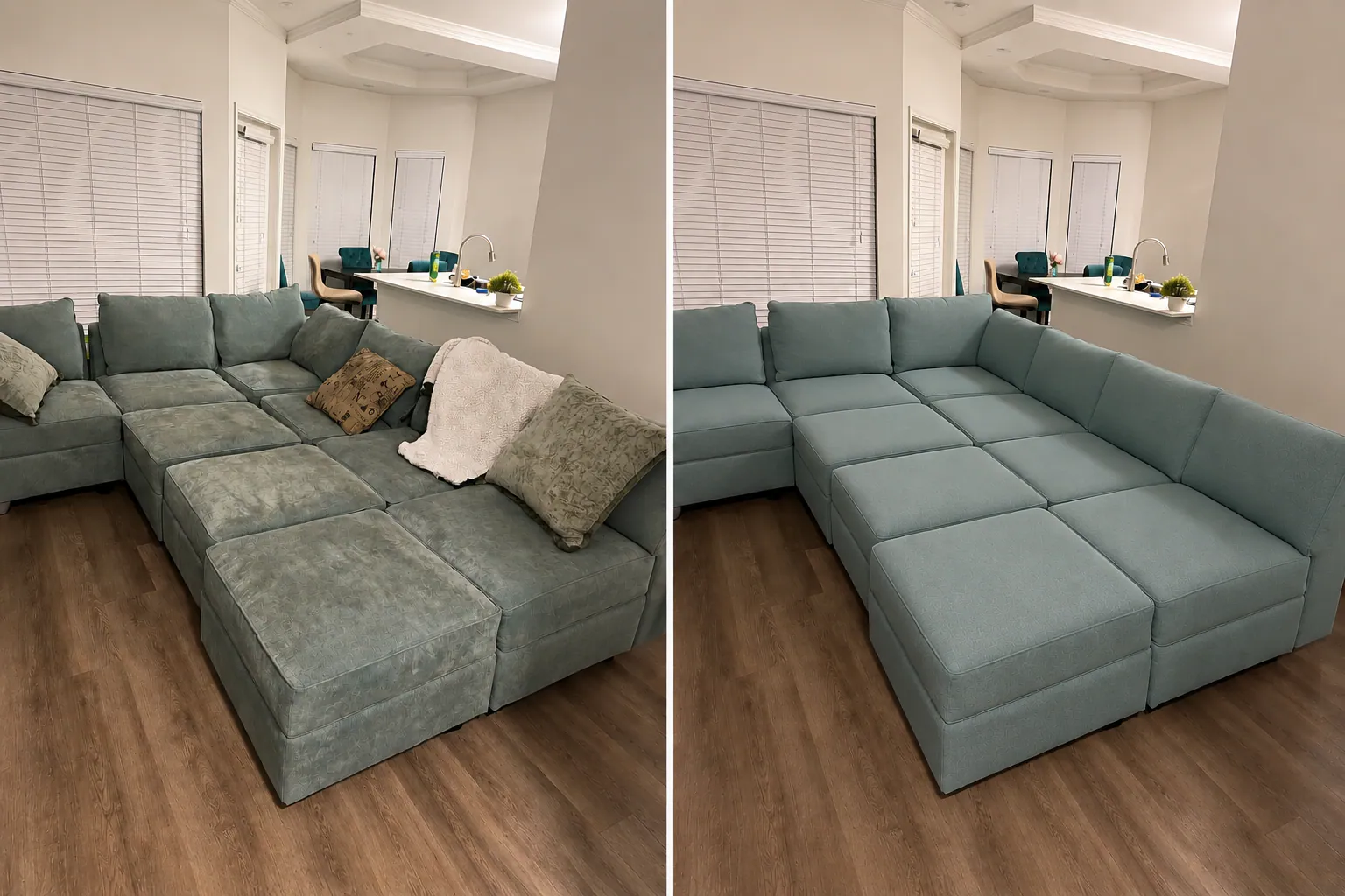 Before and after sectional cleaning result in Oakville