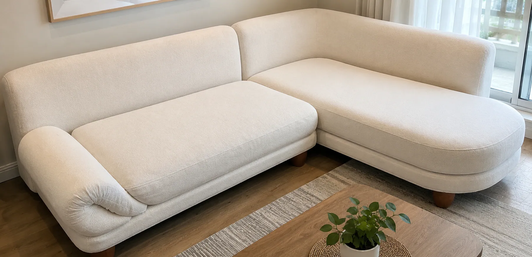 Professional cleaning of a large upholstered sectional