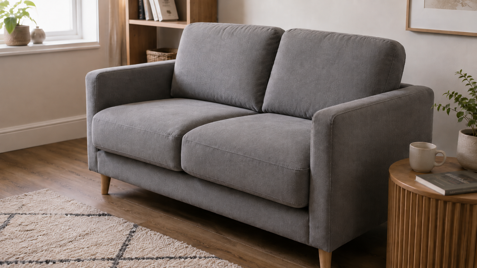 Grey fabric sofa in a natural home interior